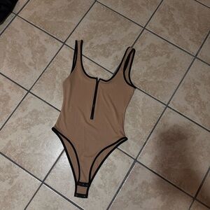 Tan Bodysuit with Black Trim